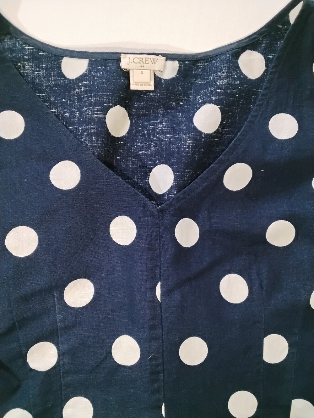 J. Crew Linen Polka Dot Peplum Top Womens Size 6 Navy Blue White Retro Style - Picture 3 of 8